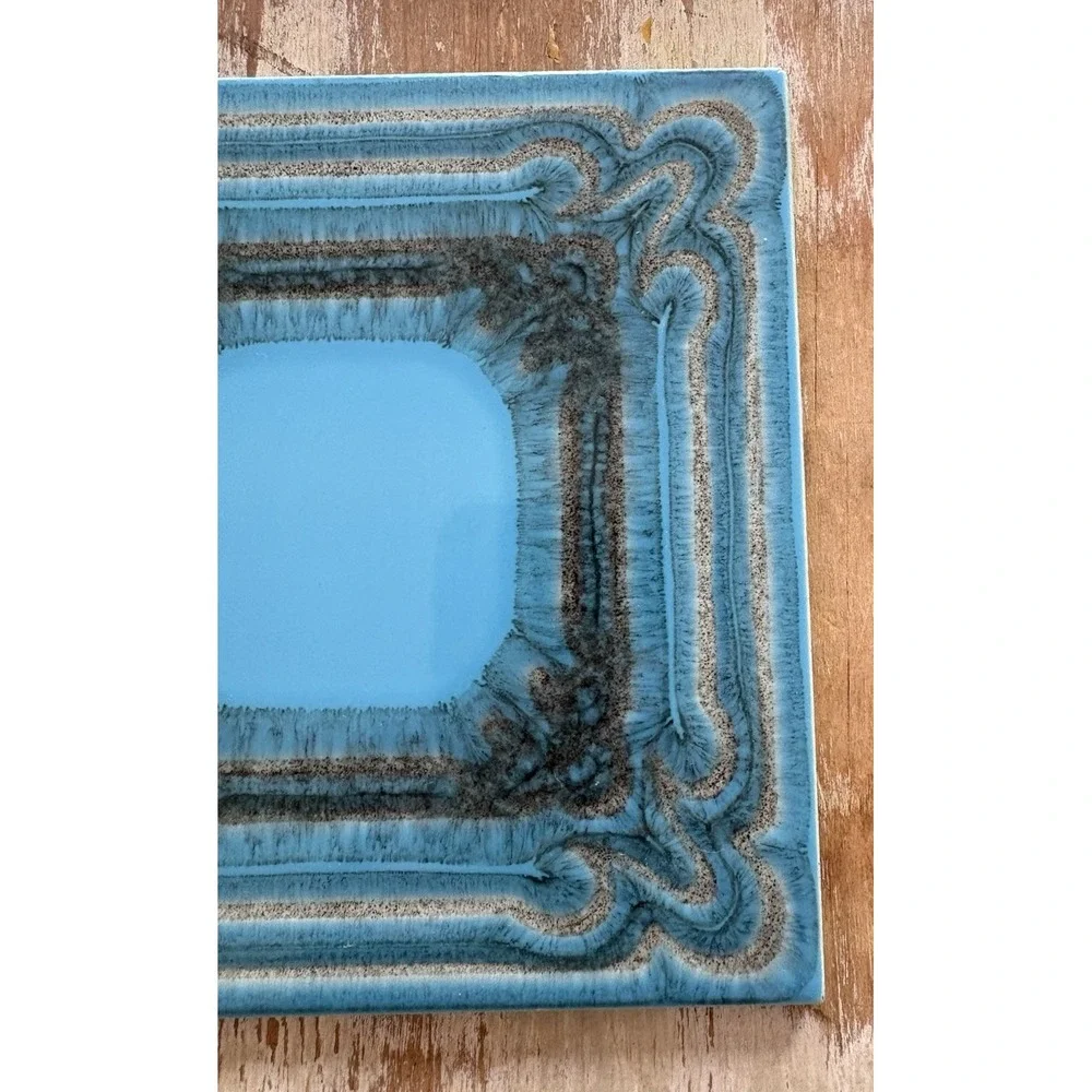 Vintage glazed ceramic art tile turquoise gray black Wessel Germany square
